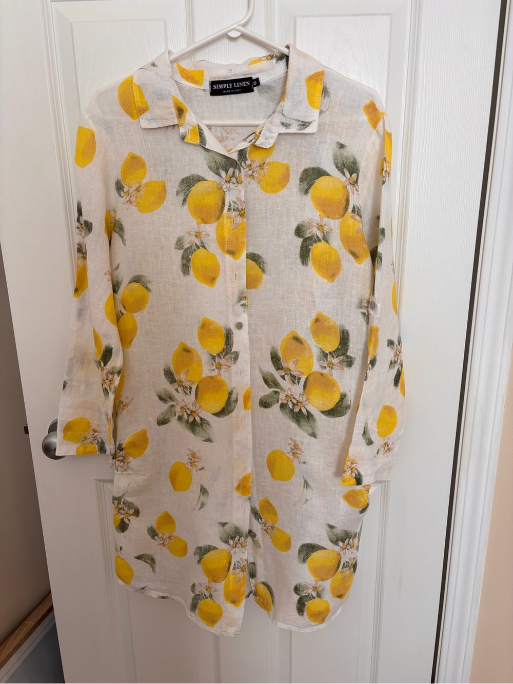 Simply Linen Yellow Lemon-Print Button-Front Blouse